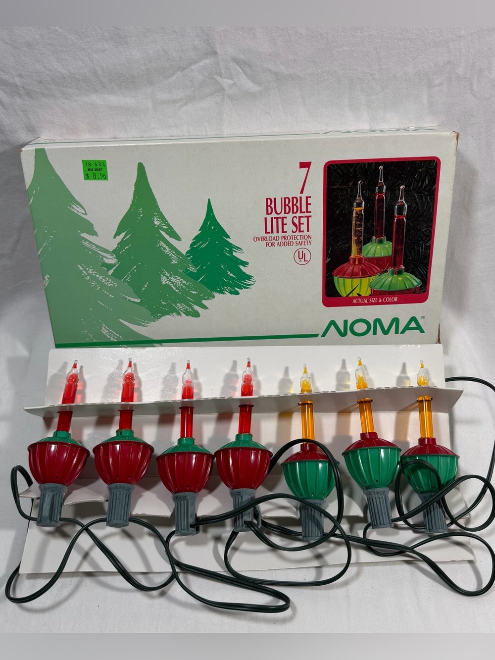 Vintage Noma Red & Green Bubble Light Set 7 Count Holiday String Lights Working